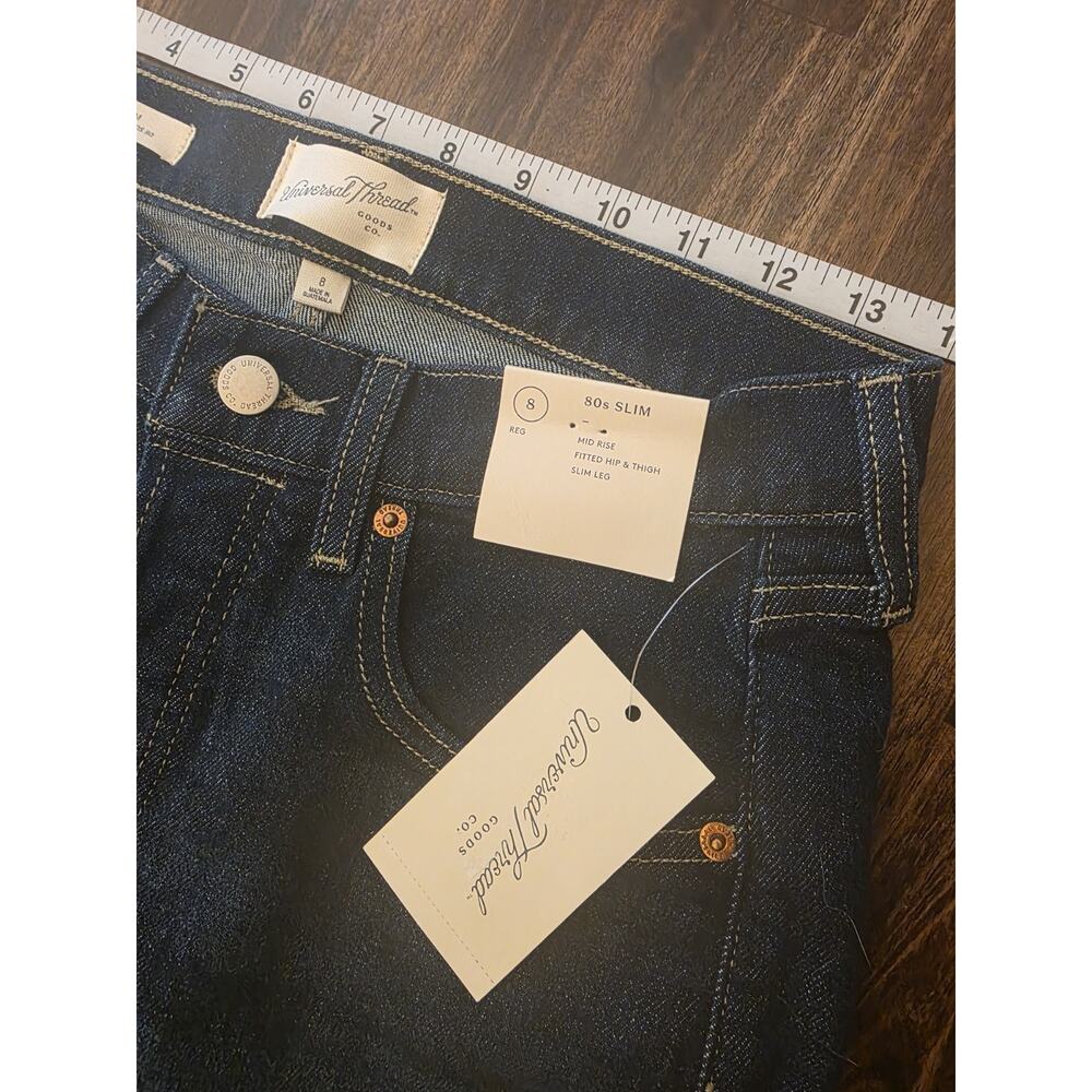 New NWT Women's Mid-Rise 80's Slim Fit Jeans - Universal Thread Dark Wash Size 8 - Picture 2 of 7